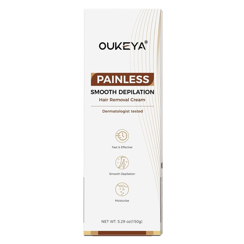 OUKEYA Hair Removal Cream for Women & Men Sensitive Skin, Natural Extracts Depilatory Cream for Bikini Line Legs Arms Underarms, Dermatologically Tested Painless Bikini Hair Remove Gel, 5.29 oz