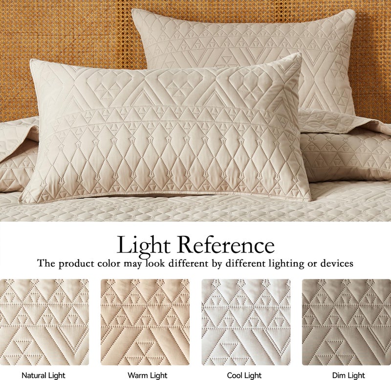 akkialla Full/Queen Size Quilt Bedding Set,Beige Lightweight Microfiber Soft Bedspread,Modern Style Geoetric Pattern Coverlet Set for All Seasons,3 Piece(1 Quilt,2 Pillow Shams) - Image 4