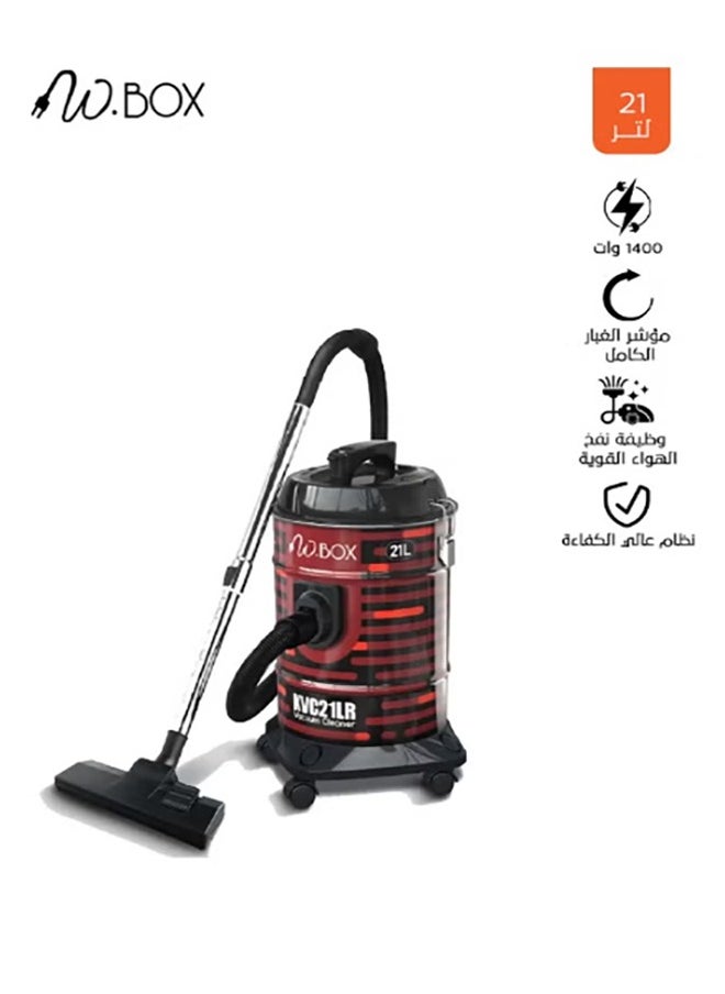 W.BOX Barrel Vacuum Cleaner 21 Liter 1400 Watt  Black*Red | KVC21LR 