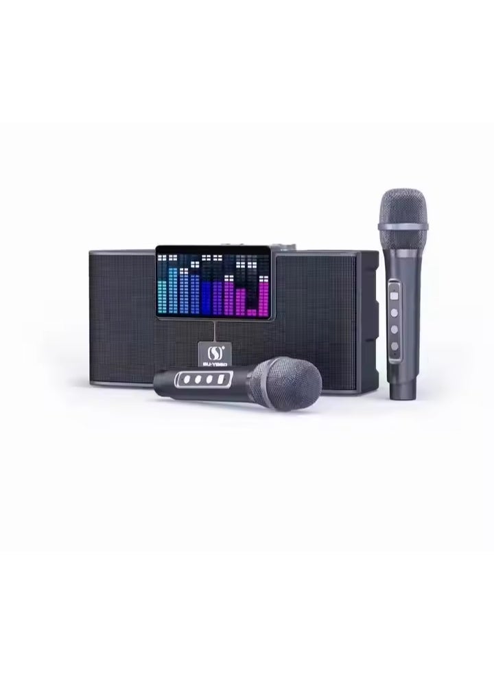 MUNTAQI M25 Plus Portable Bluetooth Speaker with 2 Wireless Microphones – UHF Karaoke Machine for Adults & Kids, Rechargeable PA System with Bass, LED Lights, USB/TF/FM/AUX Support, Party Speaker for Home & Outdoor