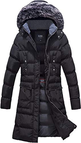 ELORA Heavyweight Women’s Winter Coat: Vegan Down Puffer, Warm, Mid-Length, Cargo Pockets, Faux Fur Hood,Black,X-Small - Image 1