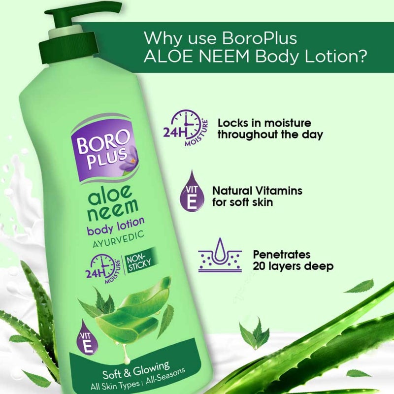 BOROPLUS Aloe Neem Body Lotion | Ultra-Hydrating, Non-Greasy Moisturizer for Very Dry Skin | 24-Hour Deep Nourishment with Aloe Vera & Neem | Fast-Absorbing Body & Hand Lotion | 13.53 Fl Oz (400ml) - Image 4