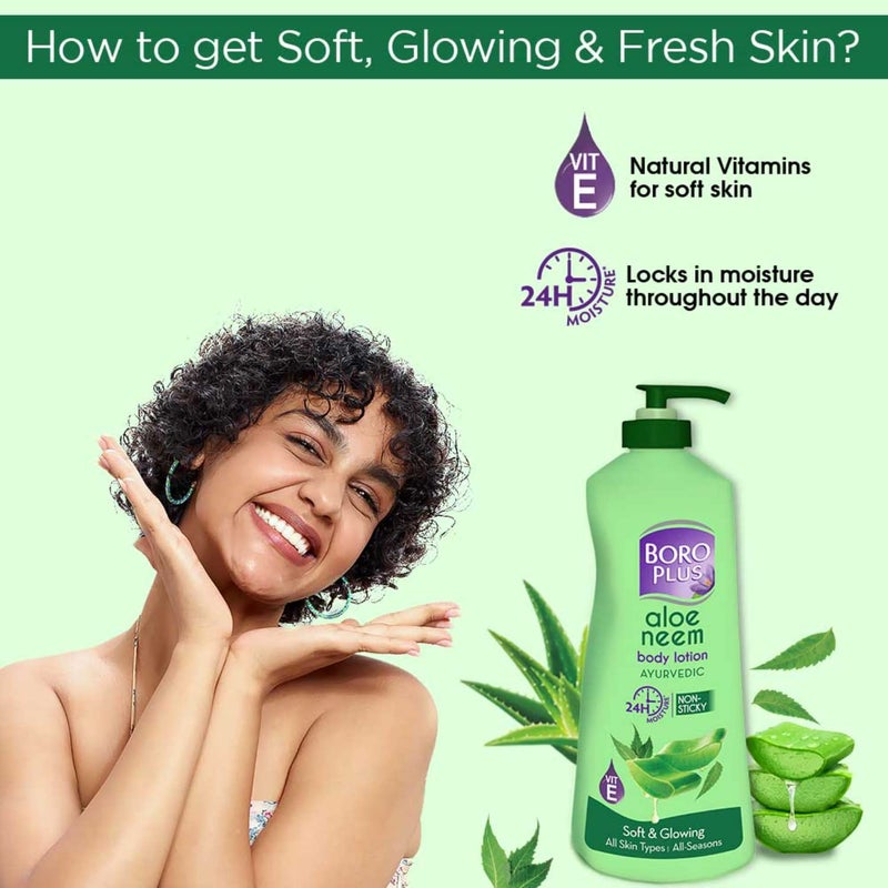 BOROPLUS Aloe Neem Body Lotion | Ultra-Hydrating, Non-Greasy Moisturizer for Very Dry Skin | 24-Hour Deep Nourishment with Aloe Vera & Neem | Fast-Absorbing Body & Hand Lotion | 13.53 Fl Oz (400ml) - Image 5