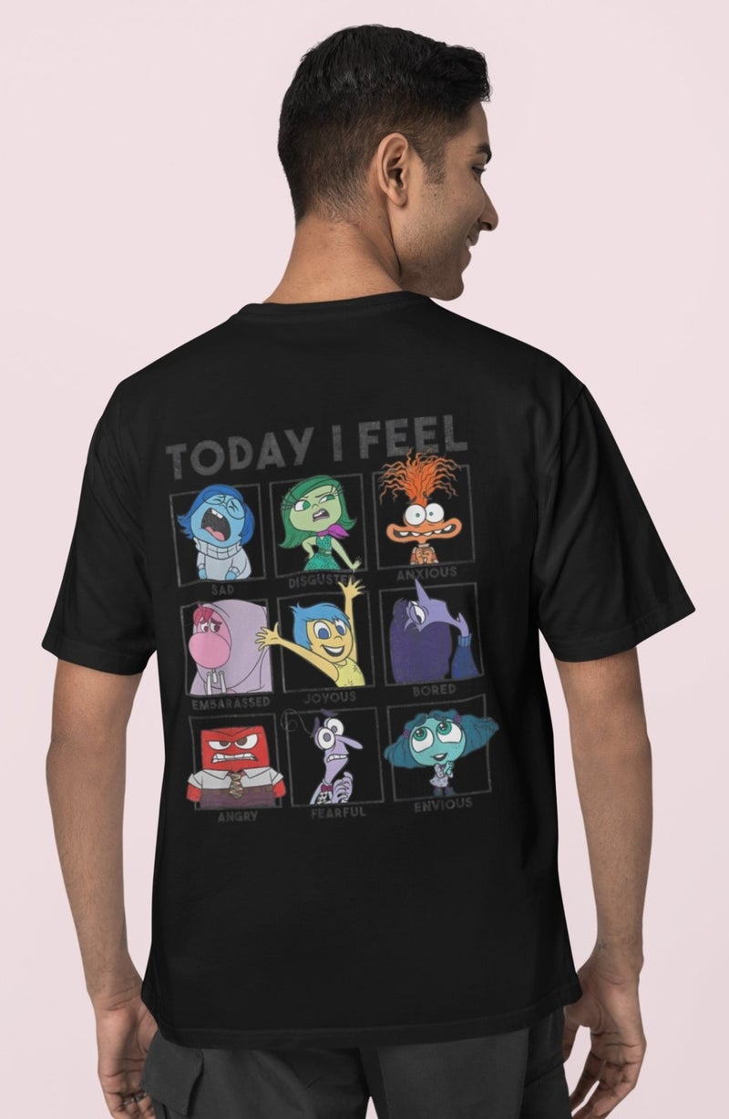 Fuddy Moda Fuddy Fashion Unisex Inside Out Today I Feel Back Printed T-Shirt, Oversize Inside Out Printed T-Shirt - Image 5