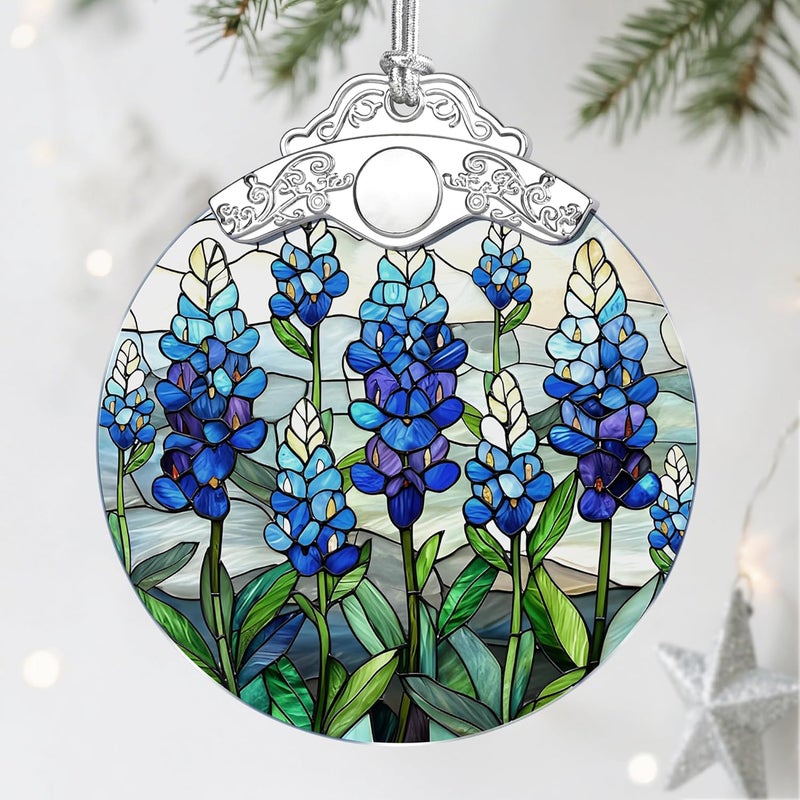 Jocidea Stained Glass Ornament, Christmas Ornaments, Christmas Decorations for Tree, Holiday Ornament, Gifts for Flower Lovers, Holiday Party Gifts, Gift Ideas & Xmas Gift - Texas Bluebonnet - Image 1