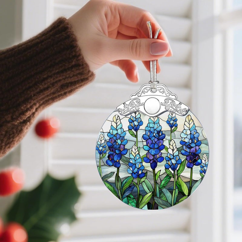 Jocidea Stained Glass Ornament, Christmas Ornaments, Christmas Decorations for Tree, Holiday Ornament, Gifts for Flower Lovers, Holiday Party Gifts, Gift Ideas & Xmas Gift - Texas Bluebonnet - Image 2