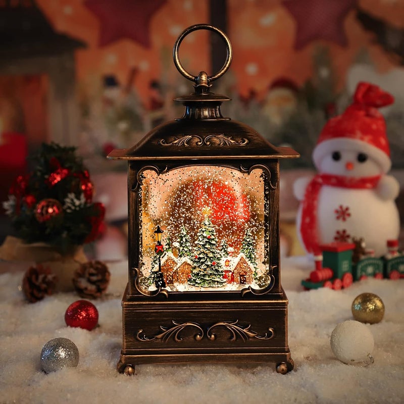 KAMPGO Christmas Lantern, Lit Christmas Snow Globe Lantern-with USB+ Music Christmas Water Lantern Snow Globe Portable Creative Cute Christmas Decorations and Charming Gifts(Forest House - Image 5