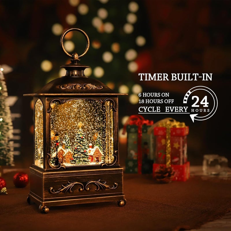 KAMPGO Christmas Lantern, Lit Christmas Snow Globe Lantern-with USB+ Music Christmas Water Lantern Snow Globe Portable Creative Cute Christmas Decorations and Charming Gifts(Forest House - Image 4