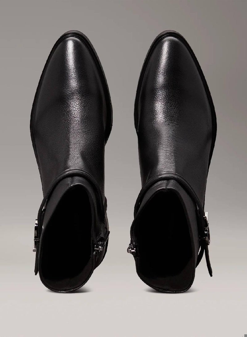 كالفن كلاين حذاء بوت بطول الكاحل من الجلد بكعب عال - Image 3