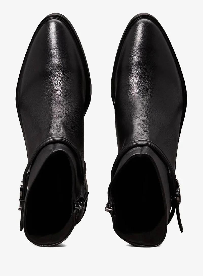 CALVIN KLEIN Ck Black Leather Heeled Ankle Boots for Women | Best Price UAE