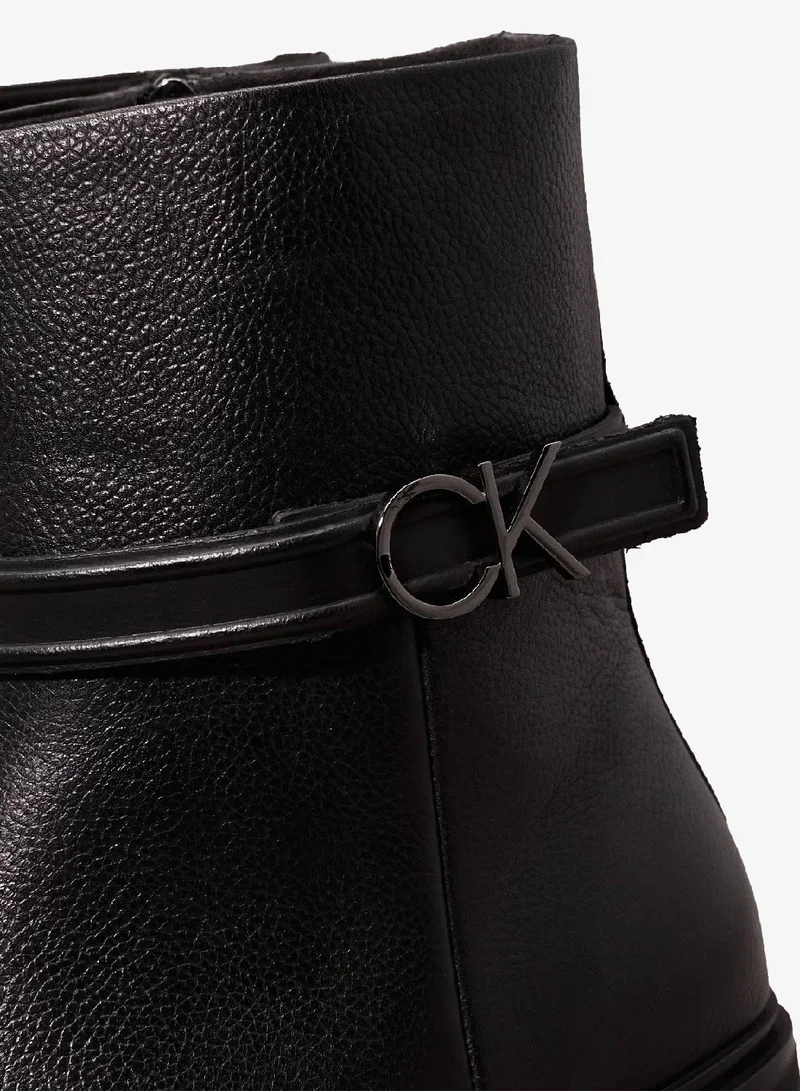 CALVIN KLEIN Ck Black Leather Heeled Ankle Boots for Women | Best Price UAE