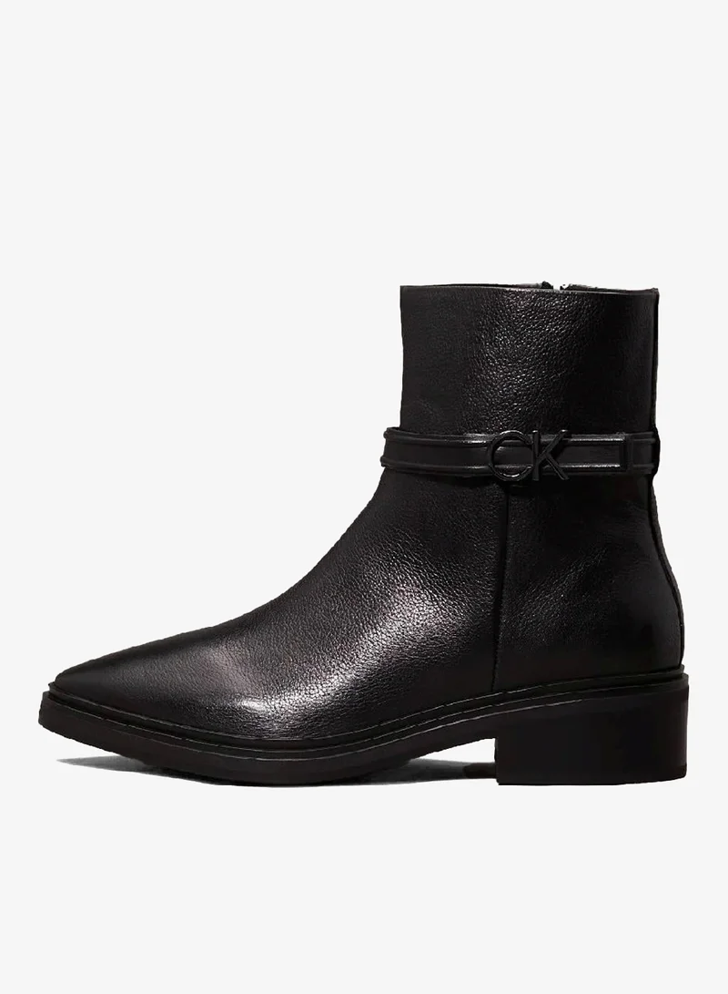 CALVIN KLEIN Ck Black Leather Heeled Ankle Boots for Women | Best Price UAE