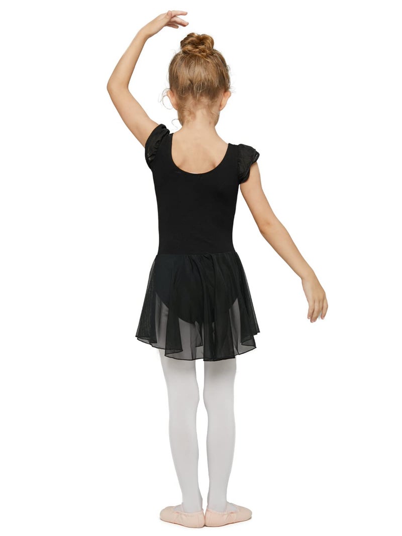 MdnMd Ballet Leotards for Girls Black Dance Dress Skirted Leotard for Kids Gymnastics Ballerina (Age 6-8, Black) - Image 3