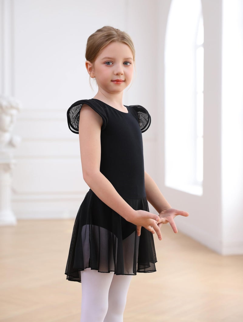 MdnMd Ballet Leotards for Girls Black Dance Dress Skirted Leotard for Kids Gymnastics Ballerina (Age 6-8, Black) - Image 4