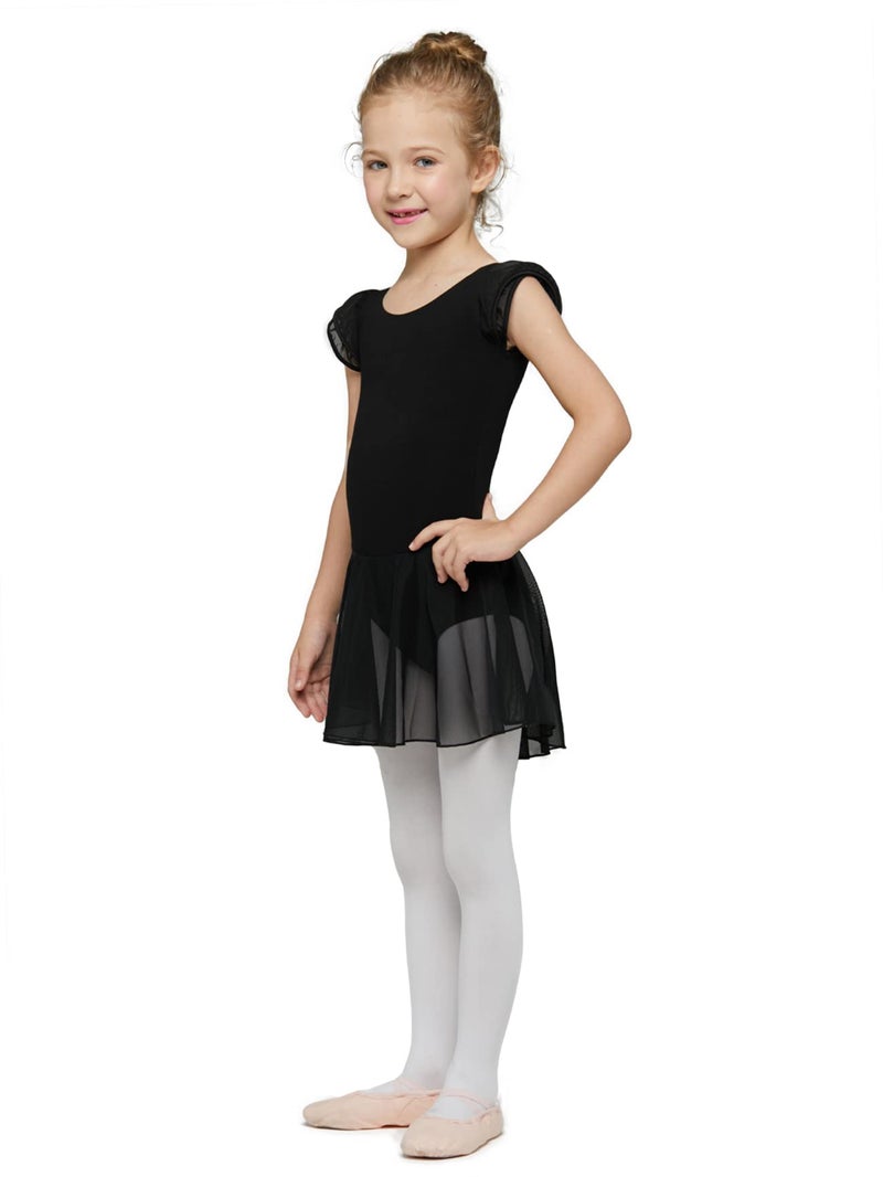 MdnMd Ballet Leotards for Girls Black Dance Dress Skirted Leotard for Kids Gymnastics Ballerina (Age 6-8, Black) - Image 2