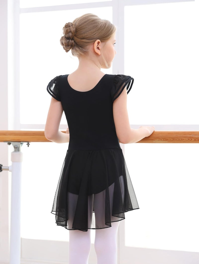 MdnMd Ballet Leotards for Girls Black Dance Dress Skirted Leotard for Kids Gymnastics Ballerina (Age 6-8, Black) - Image 5