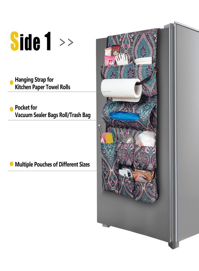 Rexmica Mini Fridge Organizer, Fridge Dust Cover with 14 Pockets for Most Household Refrigerators, Hanging Mini Fridge Caddy Organizer Storage Bag for Dorm, Office, Kitchen, Home, School, Bohemia - Image 2