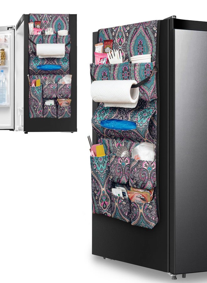 Rexmica Mini Fridge Organizer, Fridge Dust Cover with 14 Pockets for Most Household Refrigerators, Hanging Mini Fridge Caddy Organizer Storage Bag for Dorm, Office, Kitchen, Home, School, Bohemia - Image 1