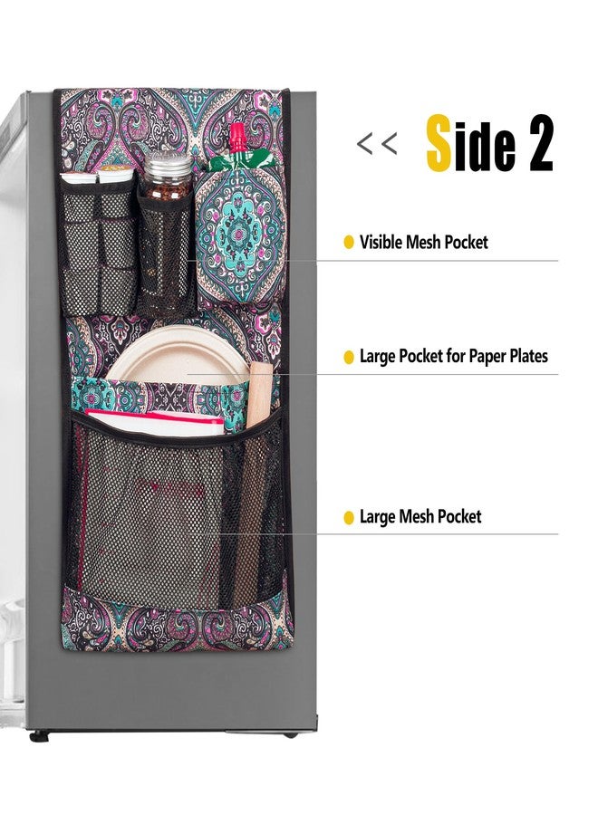 Rexmica Mini Fridge Organizer, Fridge Dust Cover with 14 Pockets for Most Household Refrigerators, Hanging Mini Fridge Caddy Organizer Storage Bag for Dorm, Office, Kitchen, Home, School, Bohemia - Image 3
