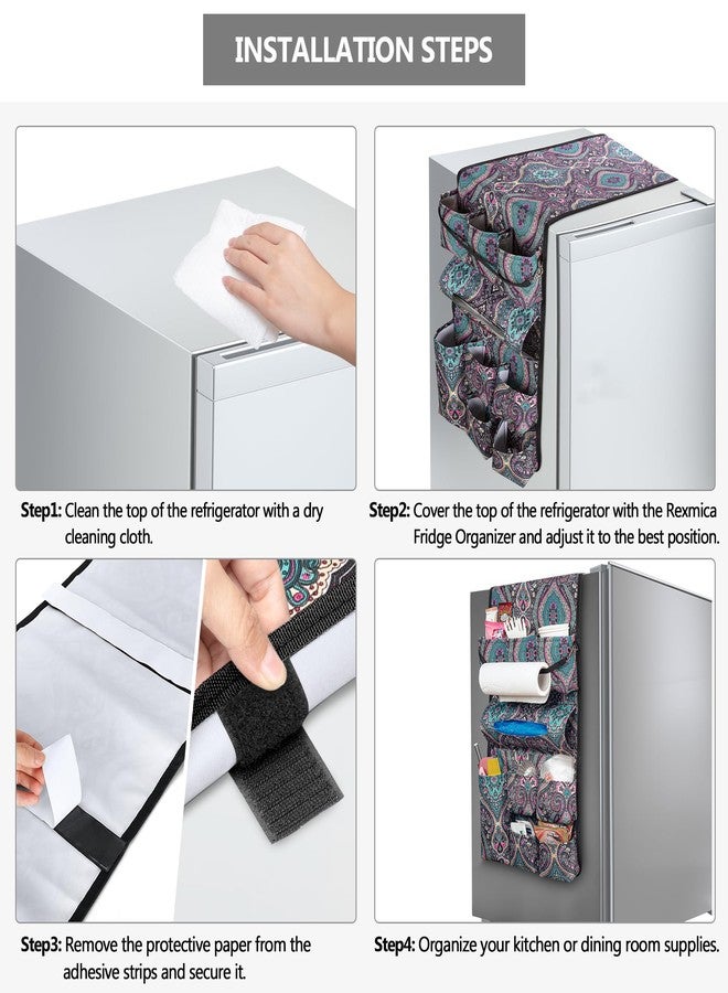 Rexmica Mini Fridge Organizer, Fridge Dust Cover with 14 Pockets for Most Household Refrigerators, Hanging Mini Fridge Caddy Organizer Storage Bag for Dorm, Office, Kitchen, Home, School, Bohemia - Image 5
