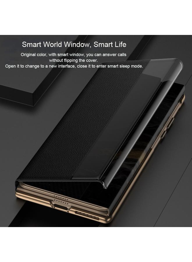 اس-توب جراب هاتف Huawei Mate XT Ultimate Smart Side View من الجلد العادي مع نافذة عرض جانبية - Image 5