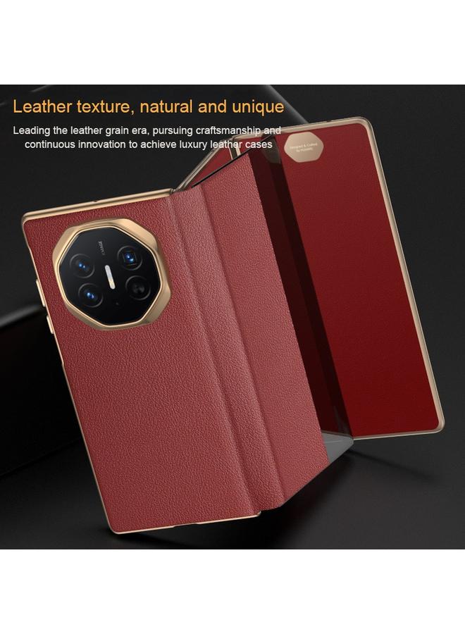 اس-توب جراب هاتف Huawei Mate XT Ultimate Smart Side View من الجلد العادي مع نافذة عرض جانبية - Image 4