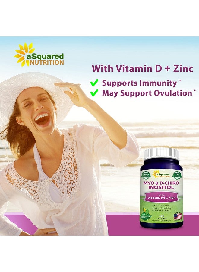 aSquared Nutrition Myoinositol & Dchiro Inositol Supplement 180 Capsules Plus Vitamin D3 And Zinc Myo & Dchiro Inositol 40 To 1 Ratio Vit B8 Complex Pills - Image 5