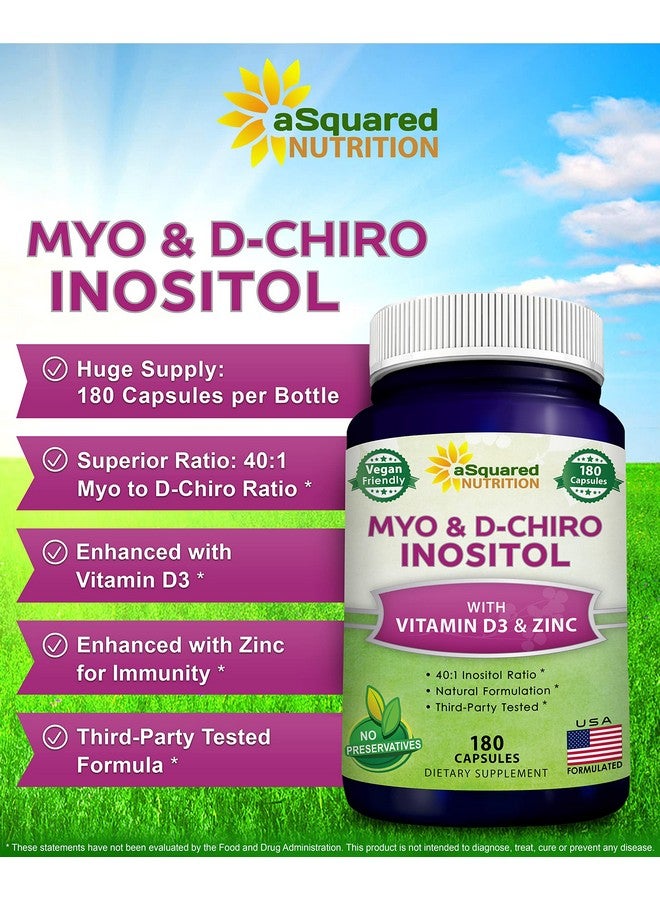 aSquared Nutrition Myoinositol & Dchiro Inositol Supplement 180 Capsules Plus Vitamin D3 And Zinc Myo & Dchiro Inositol 40 To 1 Ratio Vit B8 Complex Pills - Image 4