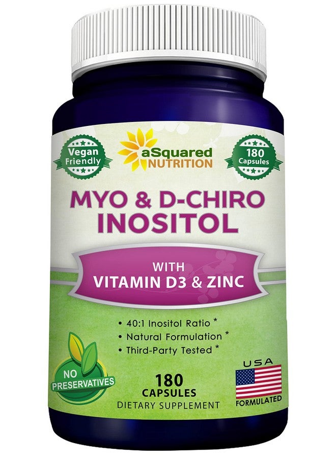 aSquared Nutrition Myoinositol & Dchiro Inositol Supplement 180 Capsules Plus Vitamin D3 And Zinc Myo & Dchiro Inositol 40 To 1 Ratio Vit B8 Complex Pills - Image 2