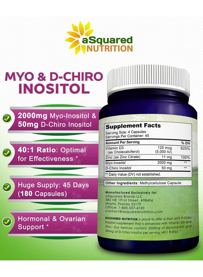 aSquared Nutrition Myoinositol & Dchiro Inositol Supplement 180 Capsules Plus Vitamin D3 And Zinc Myo & Dchiro Inositol 40 To 1 Ratio Vit B8 Complex Pills - Image 3