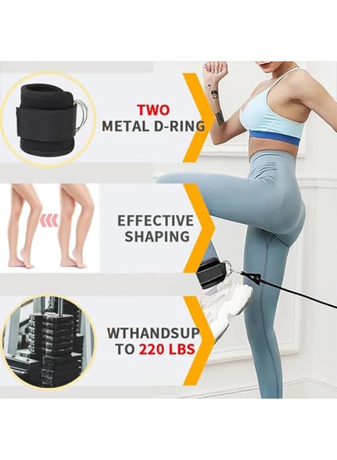 RESONIX 1 Pair Ankle Cuffs for Cable Machine, Adjustable Ankle Strap for Cable, Padded Gym Ankle Straps with Double D-Rings for Glute Kickbacks, Leg Extensions & Lower Body Training (Black) - Image 3