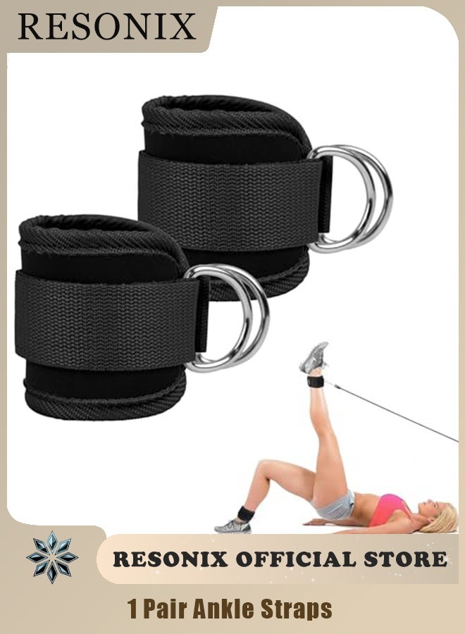 RESONIX 1 Pair Ankle Cuffs for Cable Machine, Adjustable Ankle Strap for Cable, Padded Gym Ankle Straps with Double D-Rings for Glute Kickbacks, Leg Extensions & Lower Body Training (Black) - Image 1