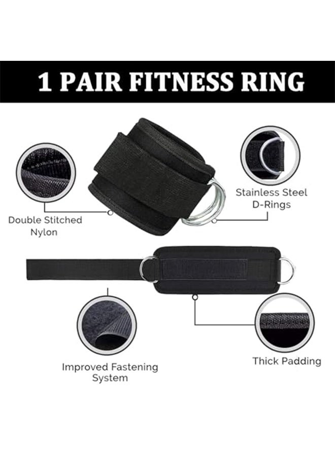 RESONIX 1 Pair Ankle Cuffs for Cable Machine, Adjustable Ankle Strap for Cable, Padded Gym Ankle Straps with Double D-Rings for Glute Kickbacks, Leg Extensions & Lower Body Training (Black) - Image 2