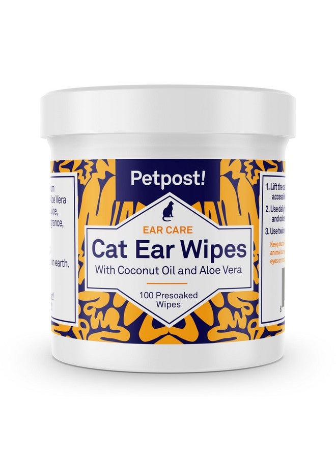 Petpost | Cat Ear Cleaner Wipes  Ultra Soft Cotton Pads In Coconut Oil Solution  Treatment For Removing Cat Ear Dirt & Wax 100 Ct. - Image 1