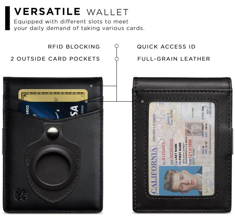 SERMAN BRANDS AirTag Wallet - RFID Blocking Mens Minimalist Money Clip Wallet for Airtag - Full Grain Leather - Slim Bifold. Front Pocket Apple Air tag Wallets for men. Gift (Charcoal Transformer Air - Image 4