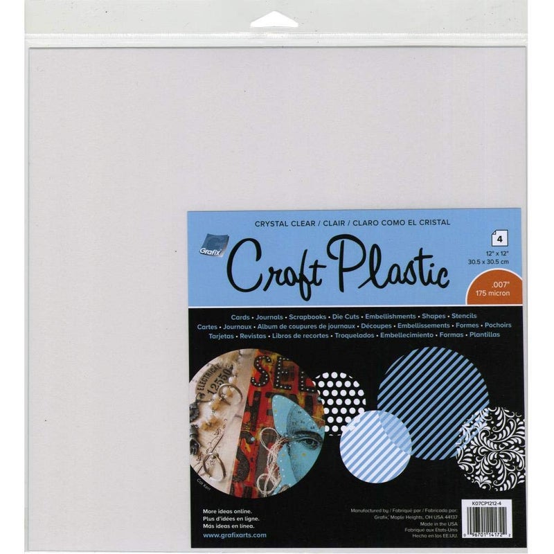 Grafix Craft Plastic Sheets 12"X12" 4/Pkg-Clear .007