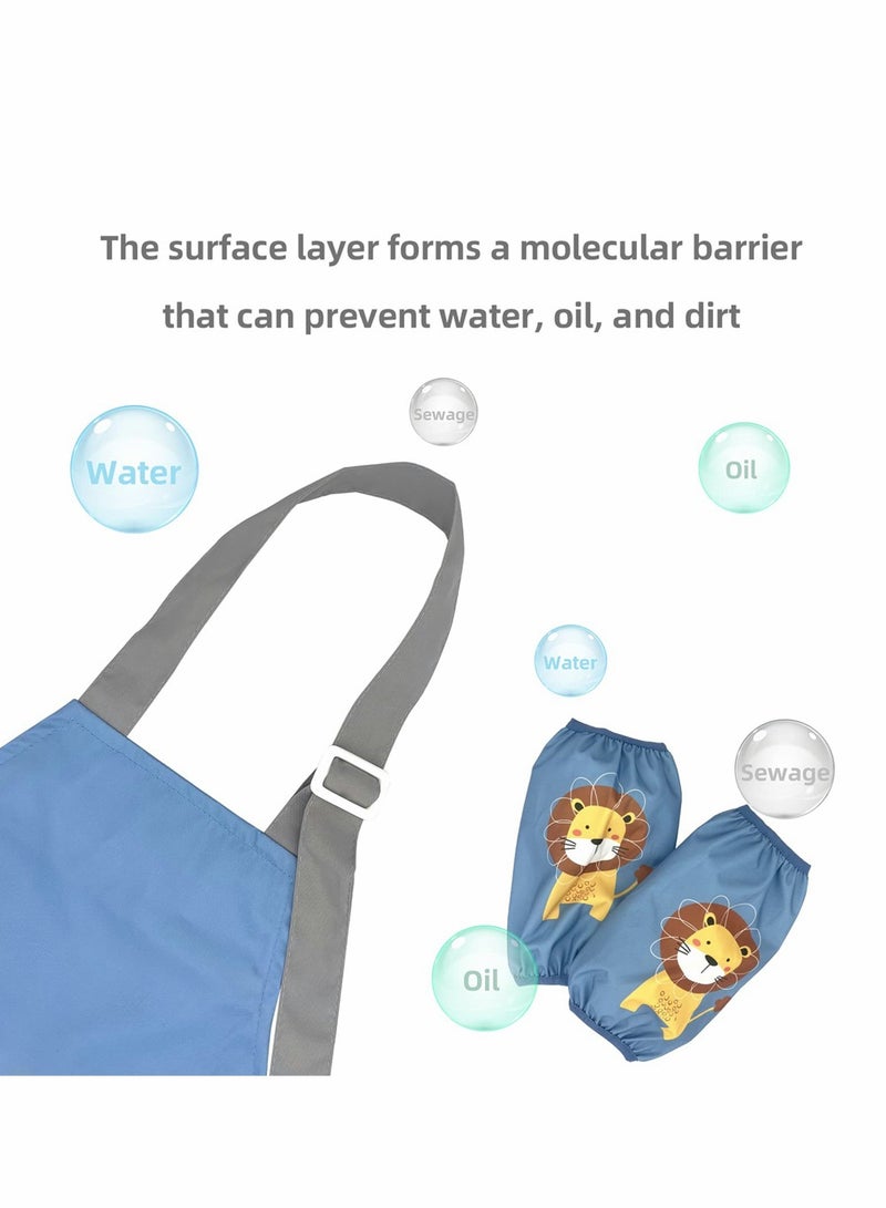 Excefore Kids Toddler Painting Apron Set with Pocket and 2 Sleeves Adjustable Waterproof Children Artist Apron for Age 3 - 6 Years Boy and Girl for Craft Water Play Eating Cooking Drawing  - Image 2