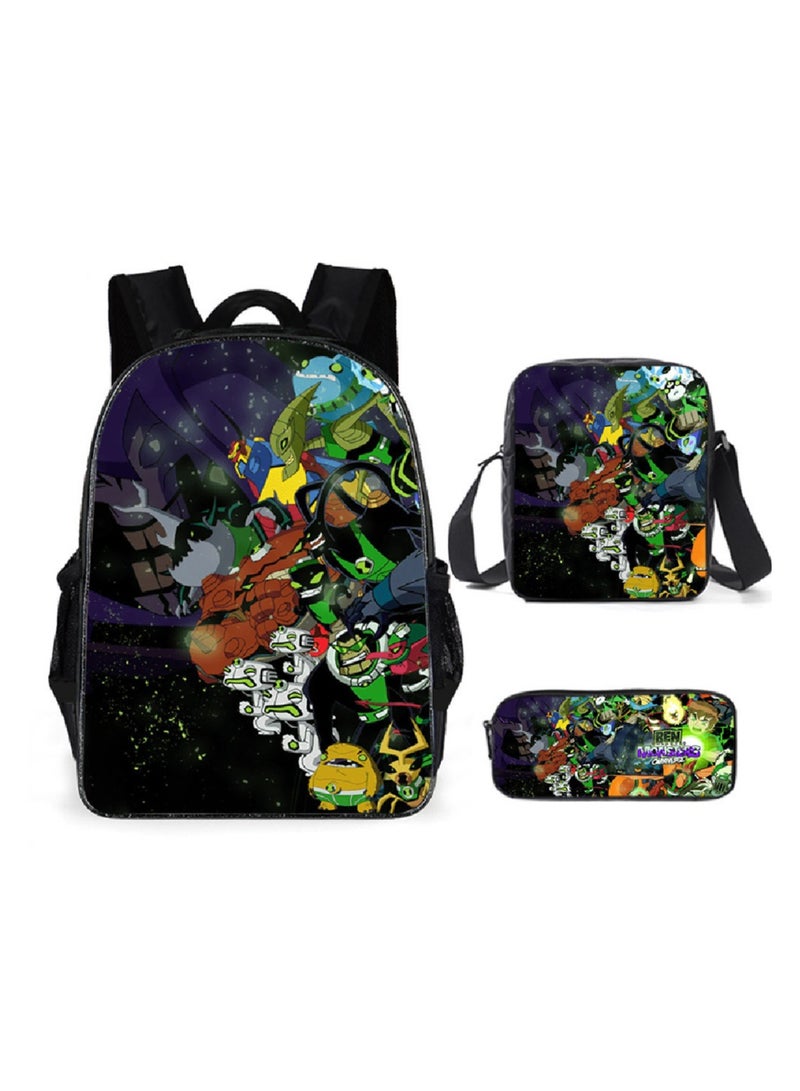 SKT Shiketro Ben 10 Backpack Student Schoolbag Anime Cartoon Backpack Backpack 29*16*42CM + Shoulder Bag 19*6*23CM + Pen Bag 24*7*11CM Three-piece Set - Image 1