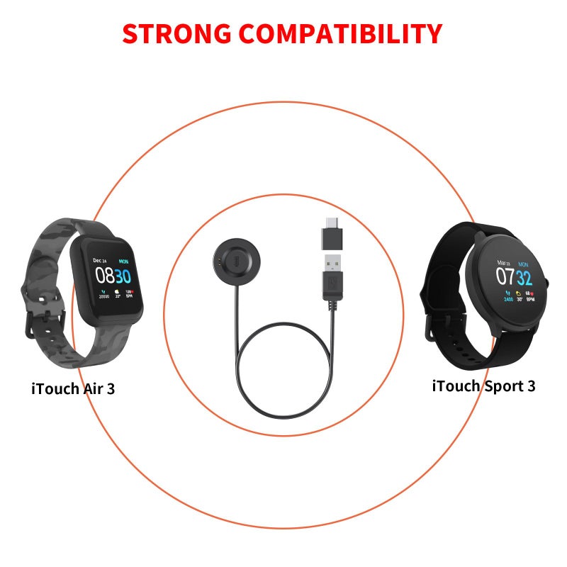 MEROM كابل شاحن USB لساعات iTouch Wearables Air 3 و iTouch Sport 3 الذكية، قاعدة شحن بديلة متوافقة مع ساعة iTouch Air 3 الذكية، ساعة iTouch Sport 3 الذكية (أسود) - Image 3
