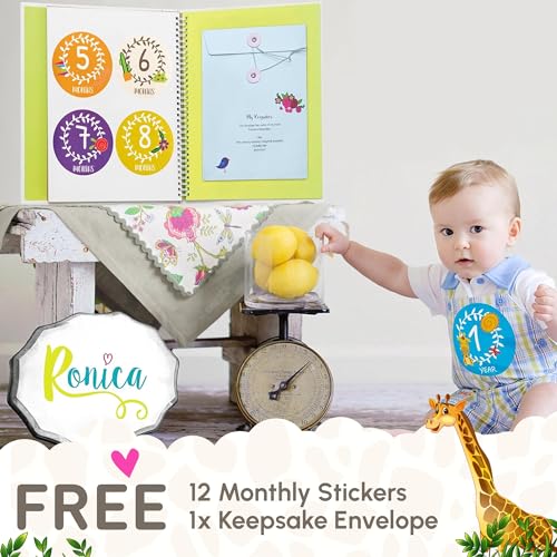 Ronica First Year Baby Memory Book & Baby Journal - Modern Baby Shower Gift & Keepsake for New Parents to Record Photos & milestones - Five Year Scrapbook & Picture Album for boy & Girl Babies - Image 4