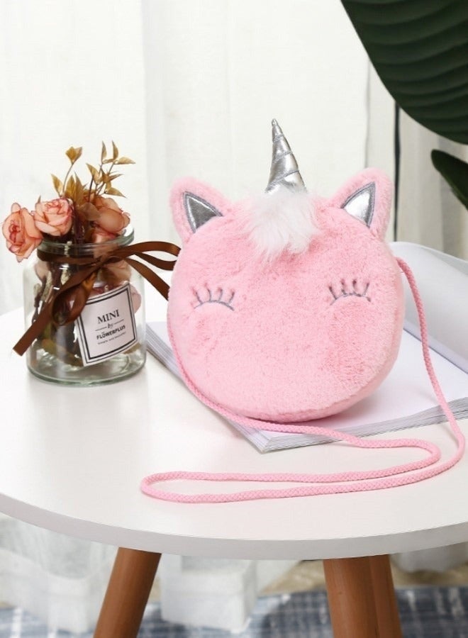 حقيبة كتف لطيفة من القطيفة الوردية على شكل وحيد القرن حقيبة كروس بودي ناعمة ورقيقة للفتيات حقيبة حمل للأطفال مخصصة للخروج اليومي ولعب الأطفال وحفلات أعياد الميلاد والسفر وتخزين الأغراض الصغيرة الأساسية هدية مثالية - Image 5