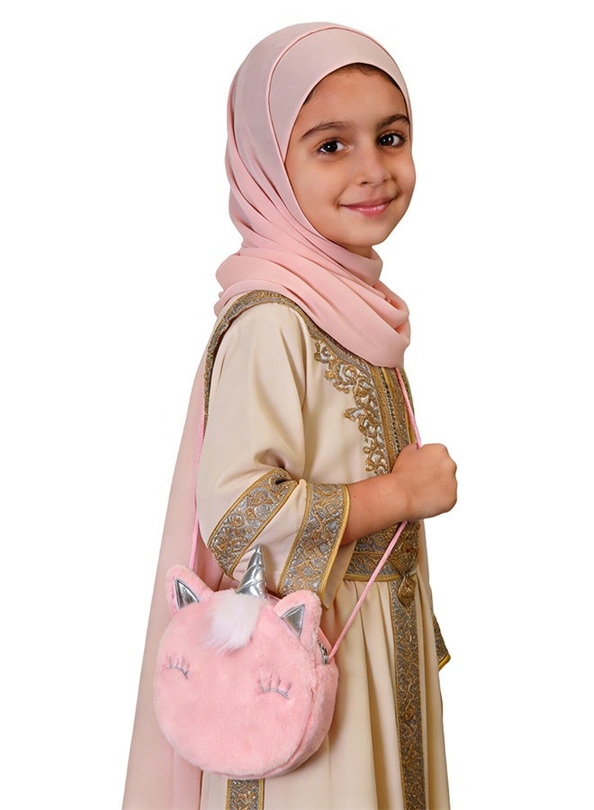 حقيبة كتف لطيفة من القطيفة الوردية على شكل وحيد القرن حقيبة كروس بودي ناعمة ورقيقة للفتيات حقيبة حمل للأطفال مخصصة للخروج اليومي ولعب الأطفال وحفلات أعياد الميلاد والسفر وتخزين الأغراض الصغيرة الأساسية هدية مثالية - Image 3