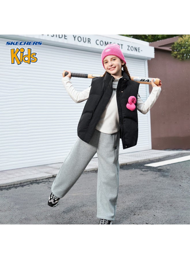 Skechers Girls' Kids Pants  Winter Casual Knit Straight-leg Trousers High Tower Gray 140 - Image 3