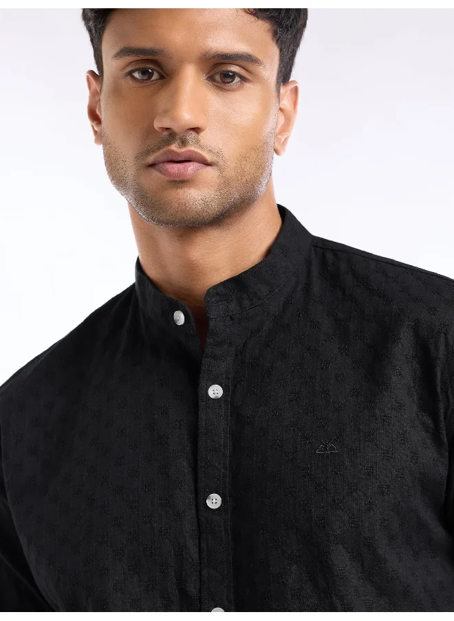 بيونغ Black Mandarin Collar Shirt for Men