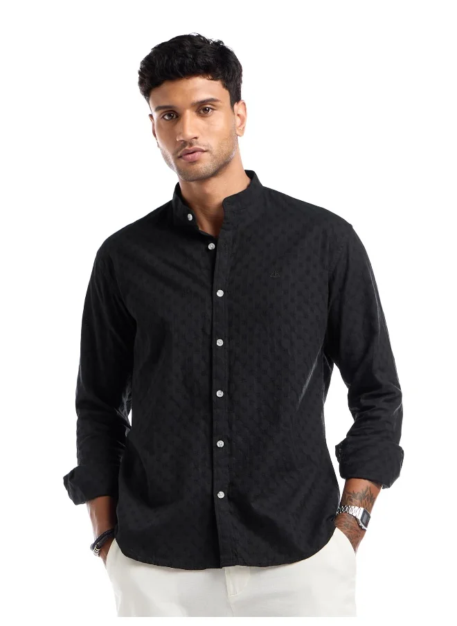 Beyoung Black Mandarin Collar Shirt for Men