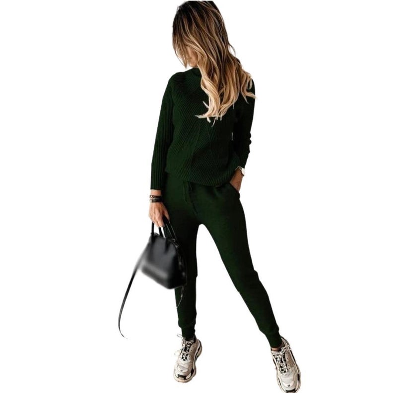 Women's High Neck Sweater and Pants Set Casual Knitwear Two Piece - Image 2