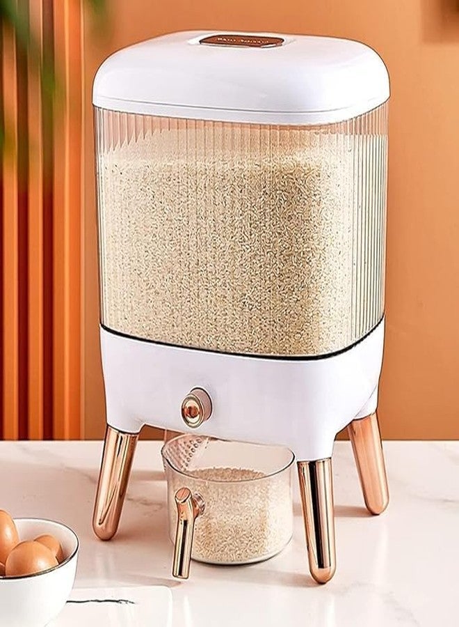 Brikipth Rice Dispenser Large Capacity Transparent Kitchen Container Bucket Airtight Dispenser Dry Food Storage One-Key Automatically Dispense for Cereal Grain - Image 1