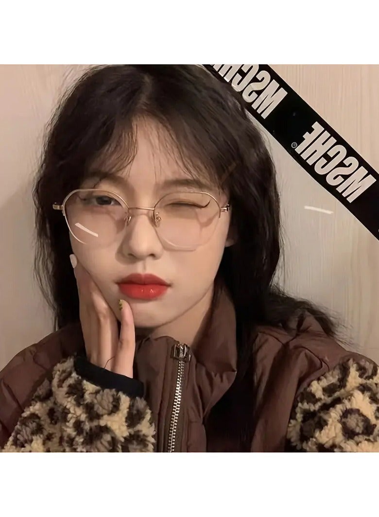 Elegant Round Frame Glasses for Women - Golden and Beige Metal - Image 3