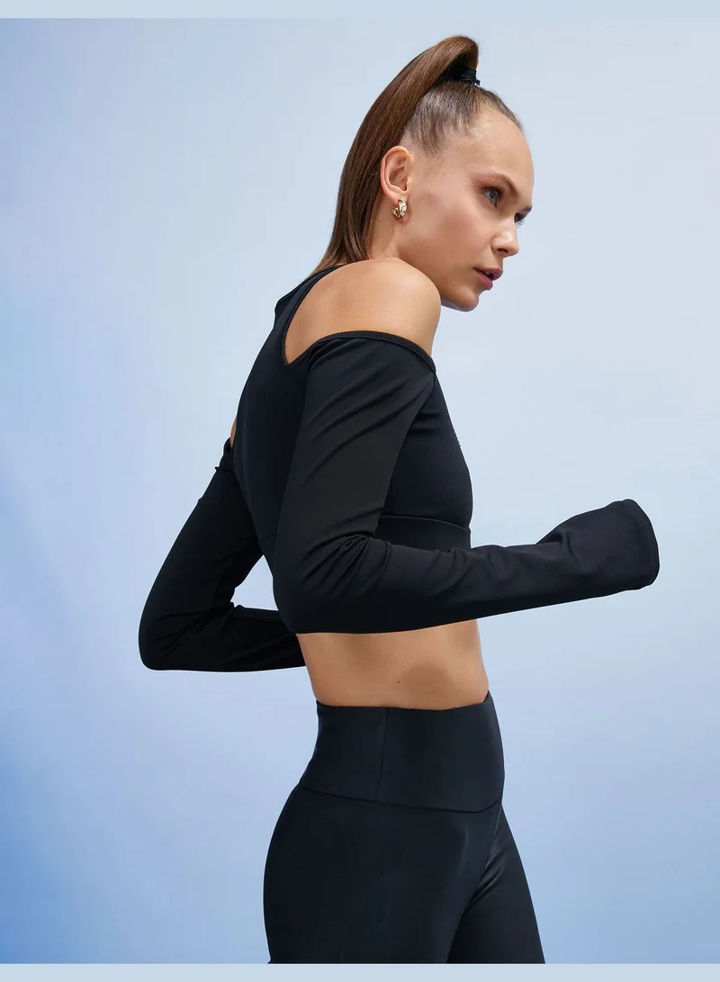 كوتون Jewel Embellished Crop Sports Sweatshirt