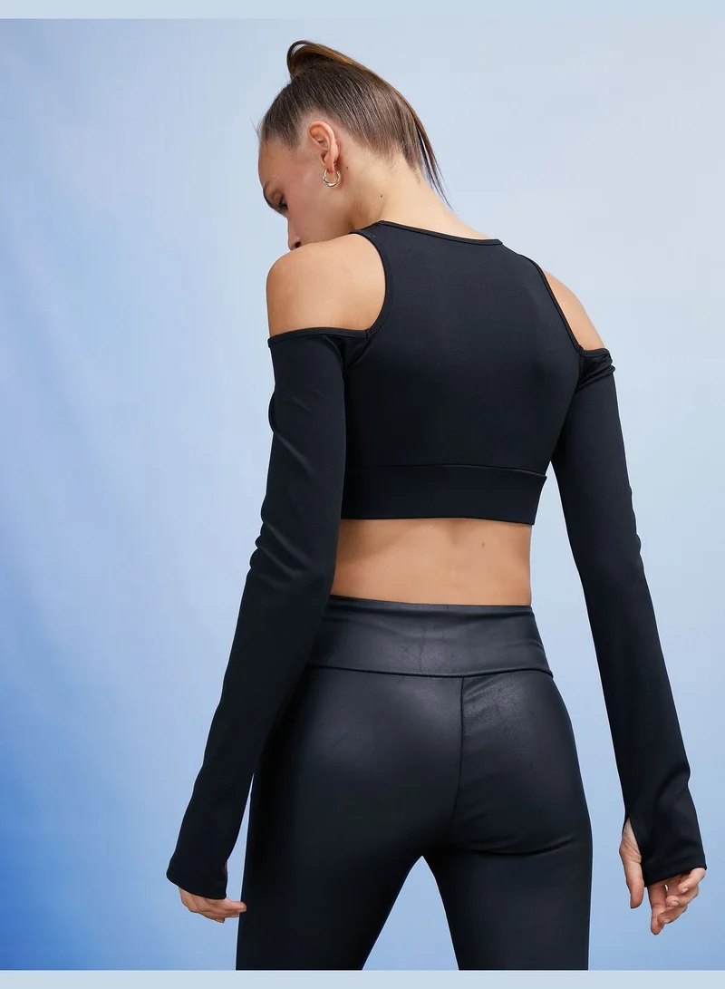 كوتون Jewel Embellished Crop Sports Sweatshirt